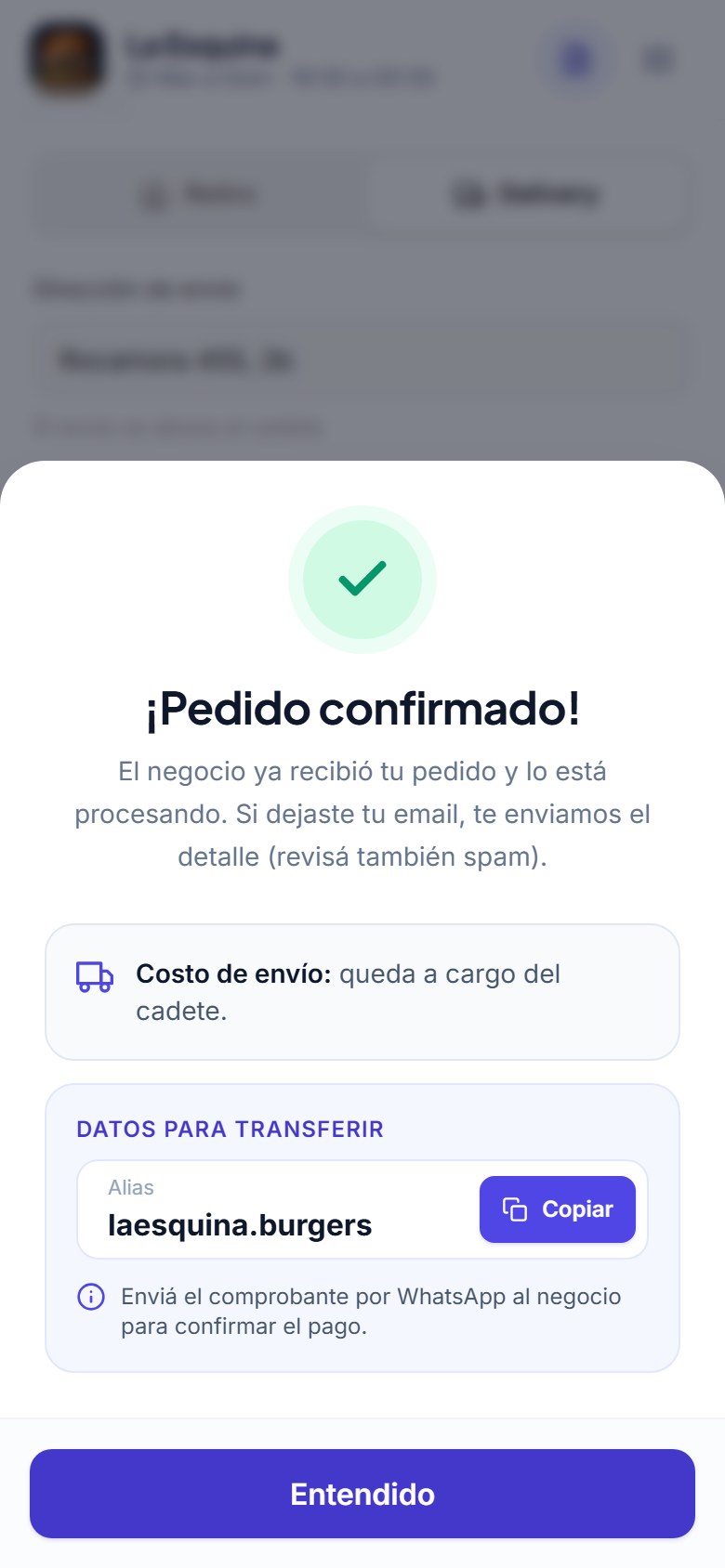 Confirma su pedido
